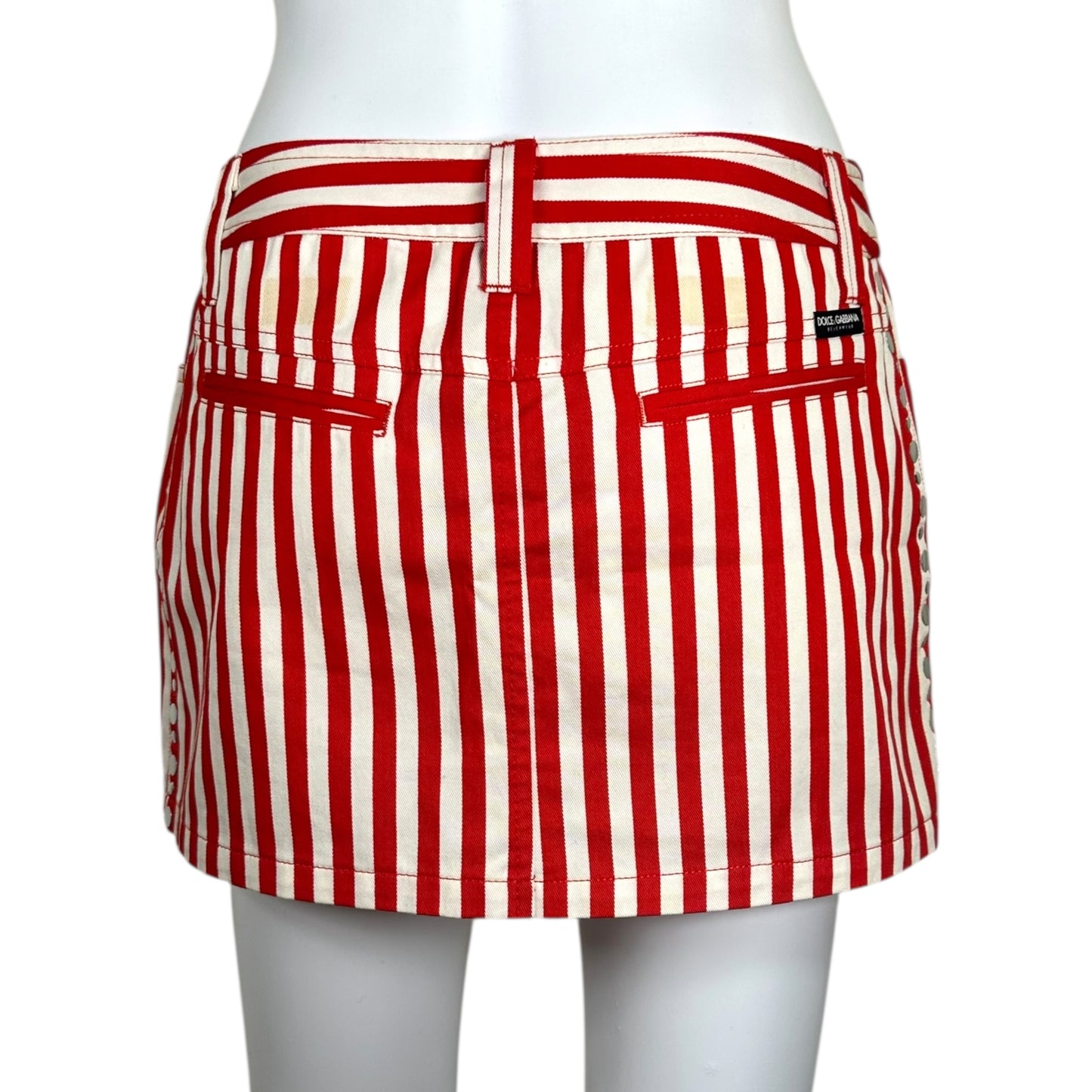 Dolce & Gabbana Beachwear Red & White Studded Striped Mini Skirt