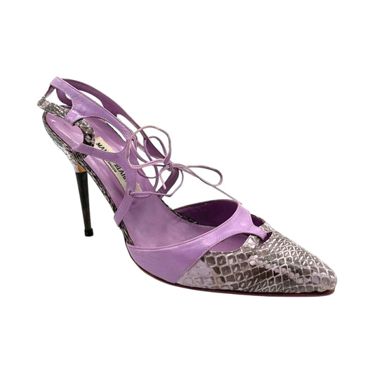 Manolo Blahnik Purple Python Lace Up Heels