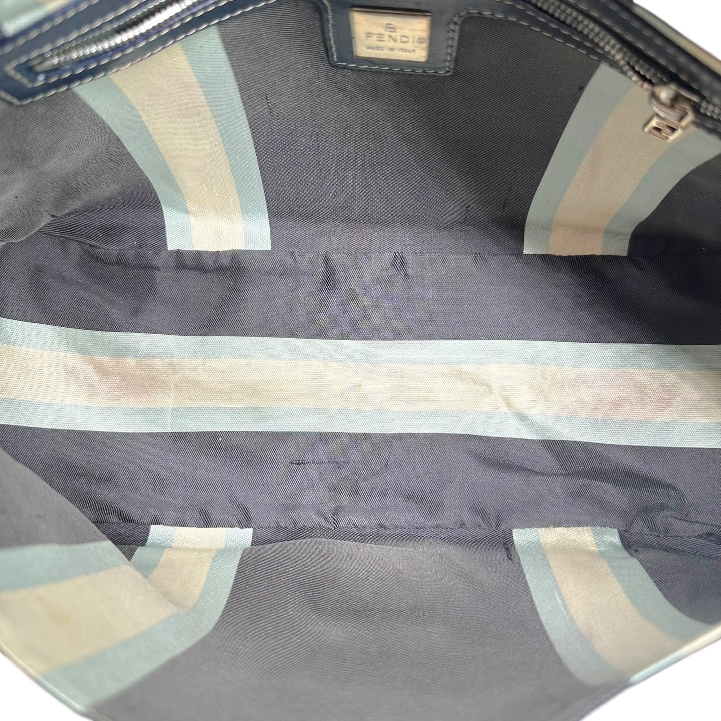 Fendi Navy Blue Canvas Mama Baguette Bag with Enamel Hardware