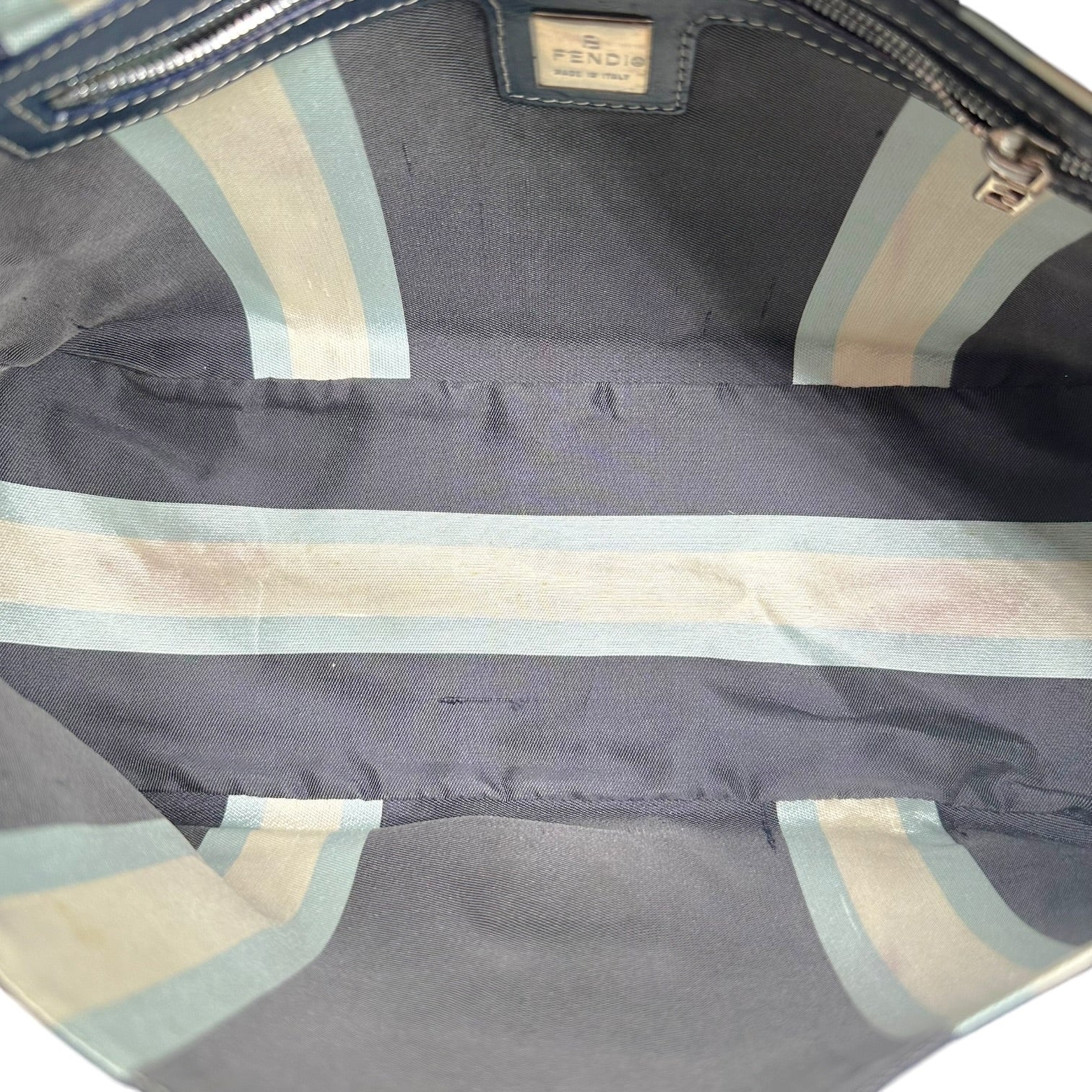 Fendi Navy Blue Canvas Mama Baguette Bag with Enamel Hardware
