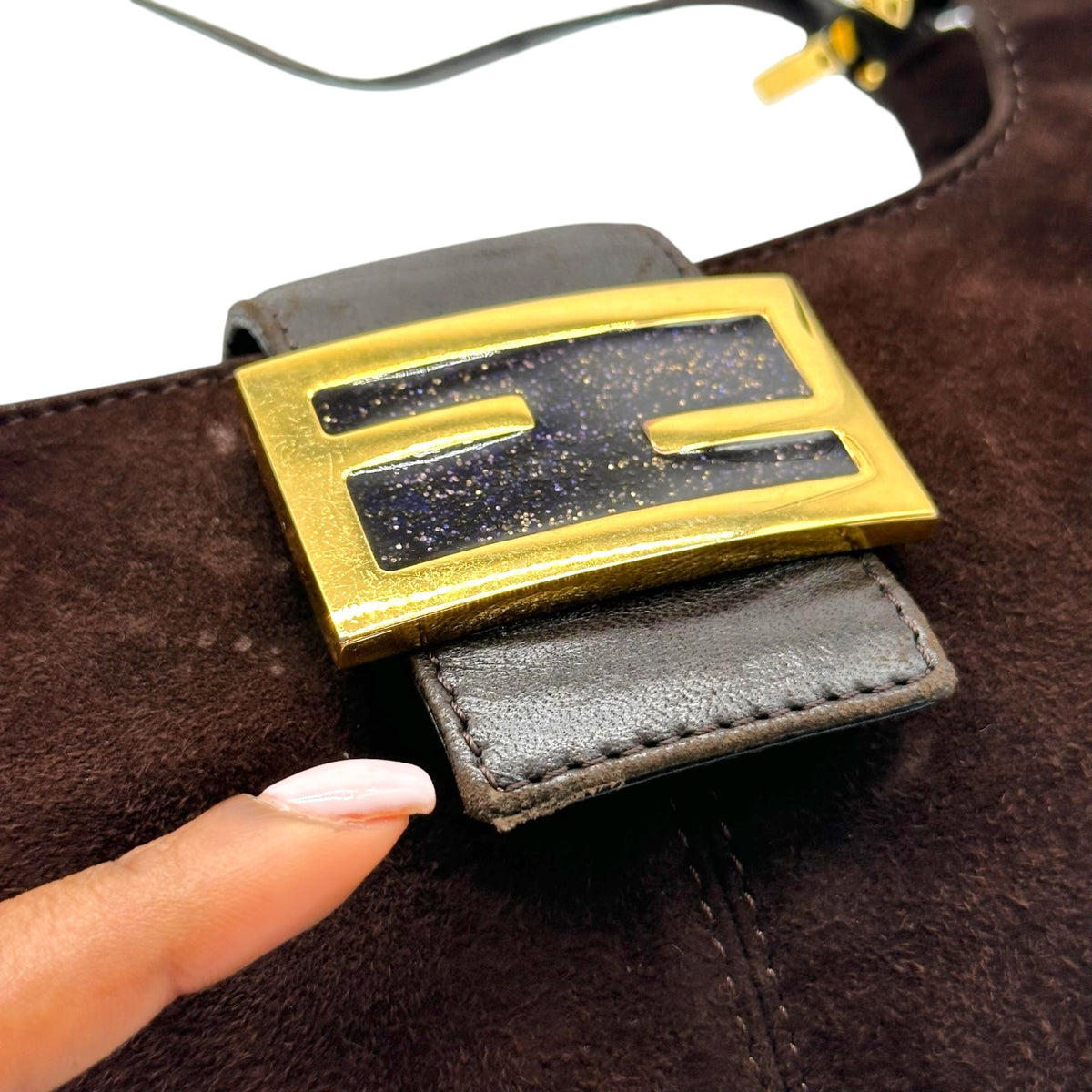 Fendi Brown Suede Small Shoulder Baguette Bag