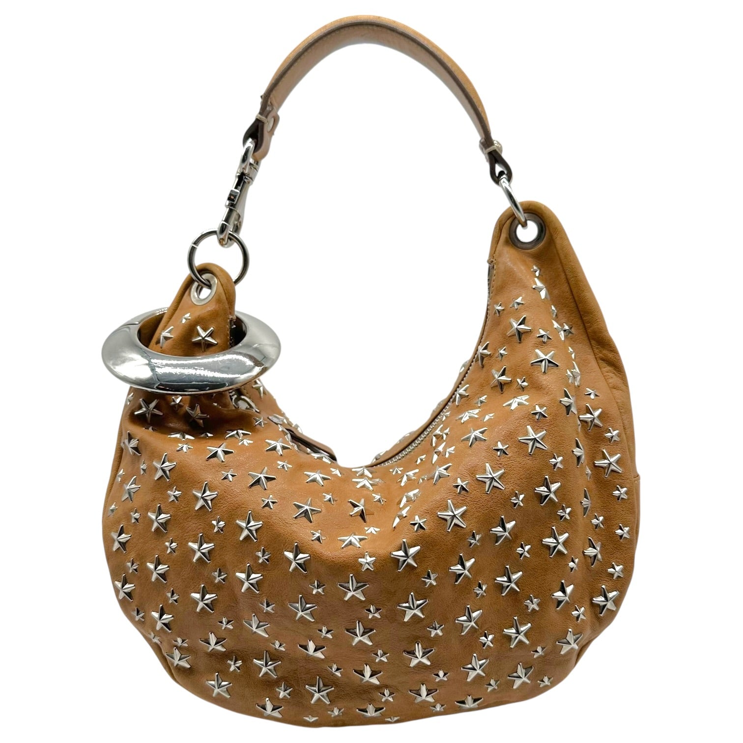 Jimmy Choo Tan Hobo Shoulder Bag With Star Studs