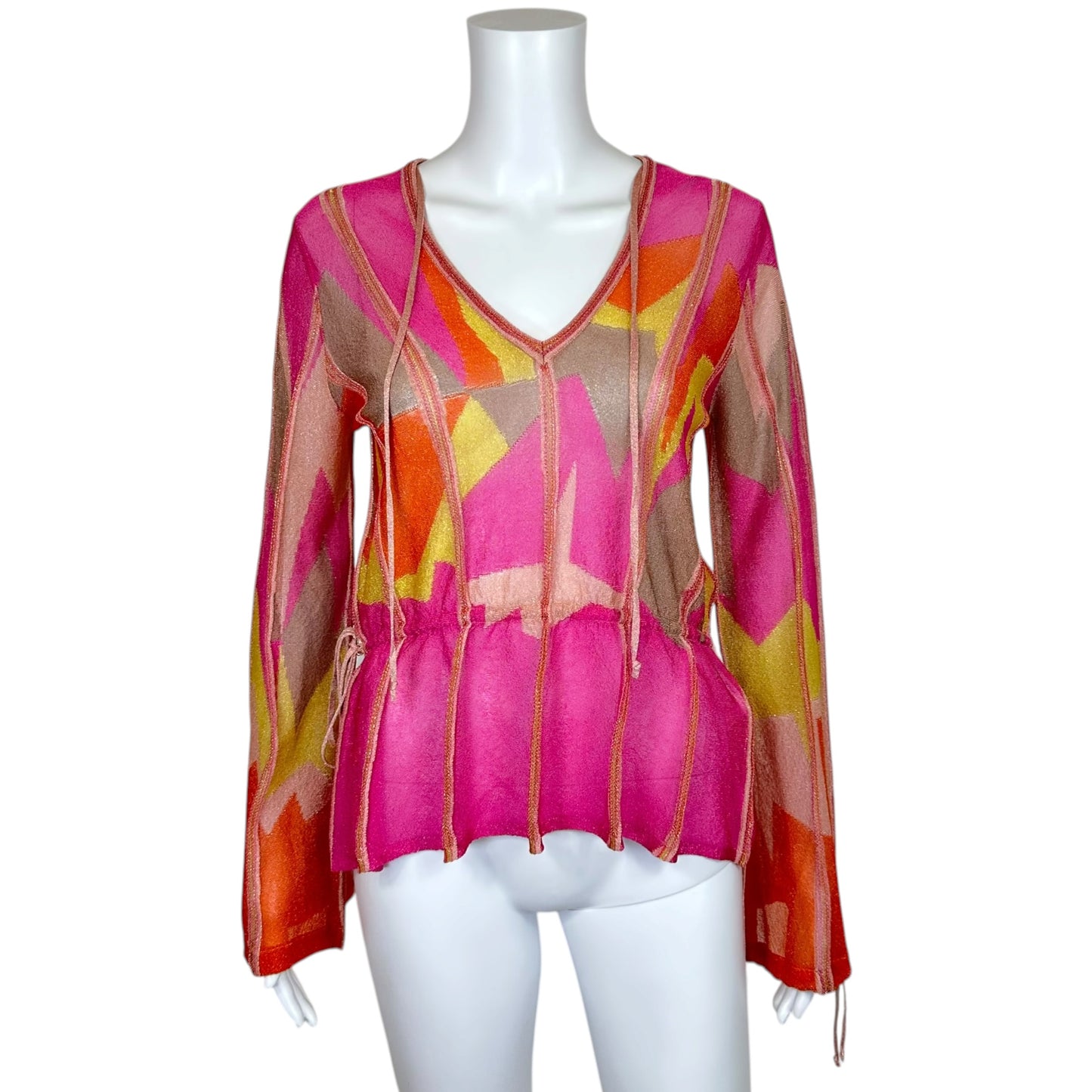 M Missoni Pink & Orange Metallic Semi-Sheer Knit Blouse NEW