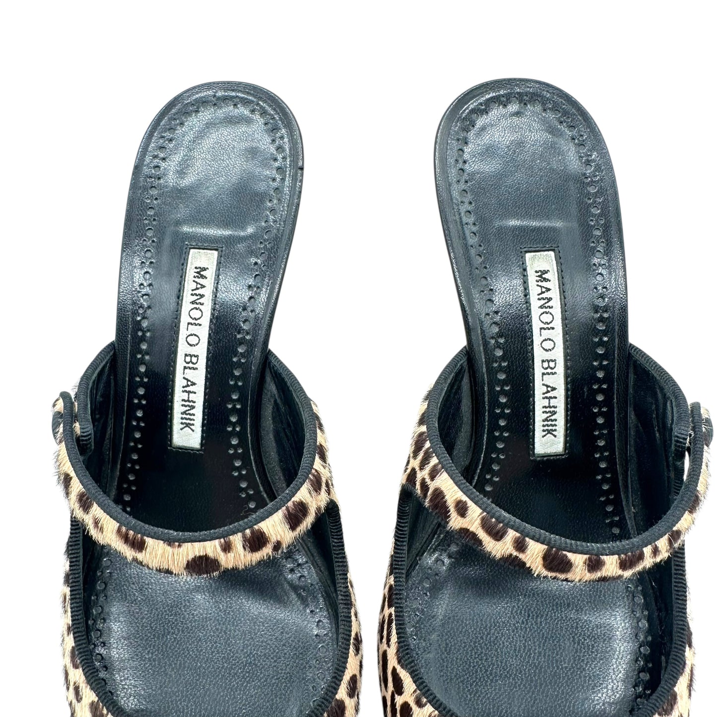 Manolo Blahnik Leopard Print Ponyhair Campari Kitten Heels