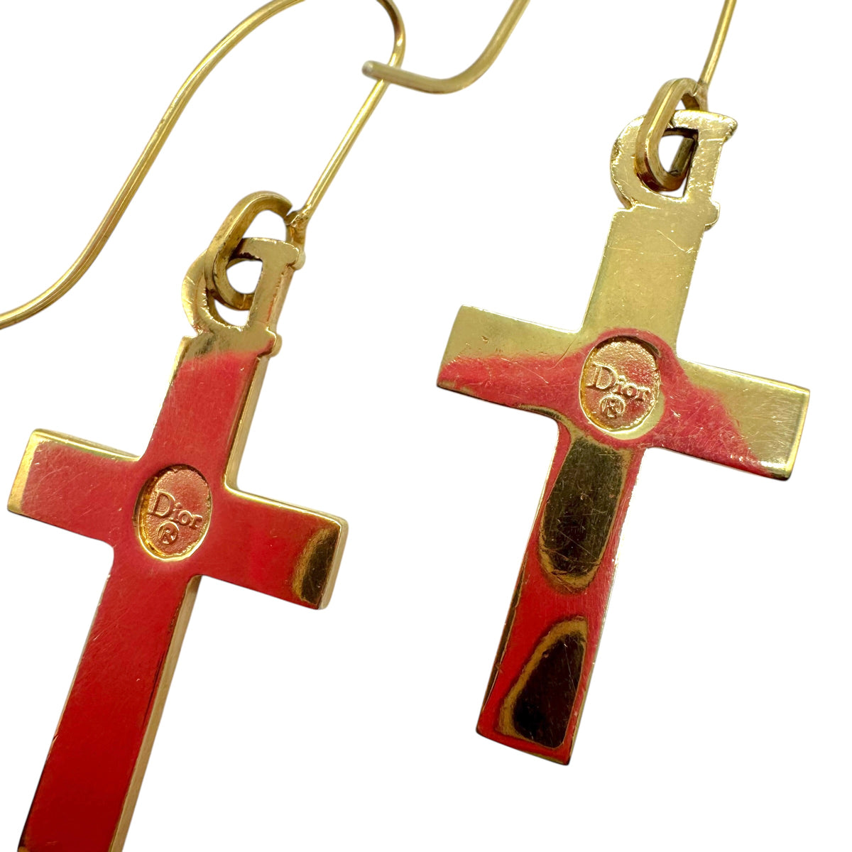 Christian Dior Gold Crystal Cross Dangly Earrings