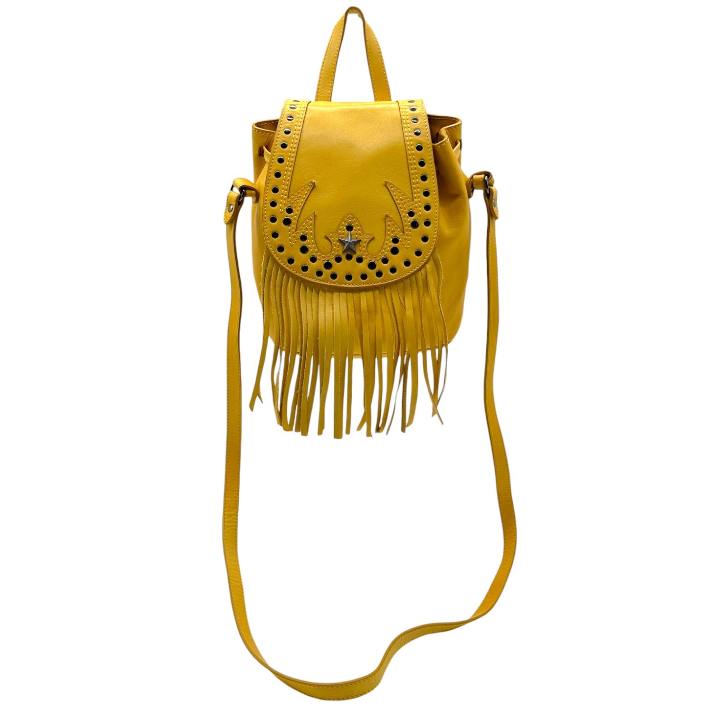 Roberto Cavalli Yellow Fringe Trim Studded Crossbody Bag