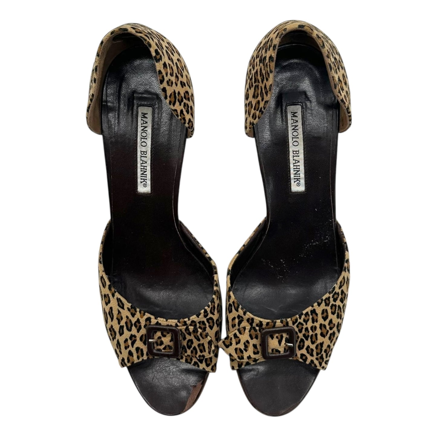 Manolo Blahnik Leopard Print Suede D'Orasay Sandal Heels