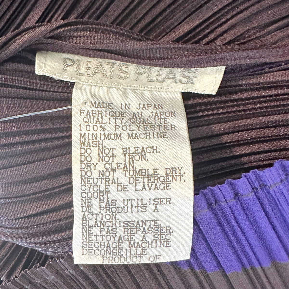 Issey Miyake Pleats Please Brown & Purple Polka Dot Print Short Sleeve Pleated Blouse Sz 3