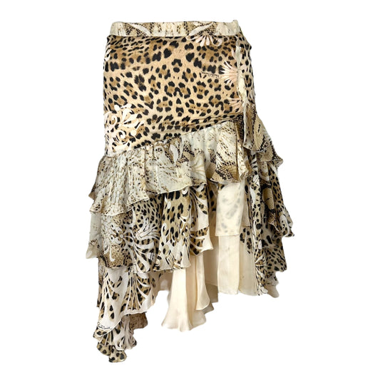 Roberto Cavalli 2006 Leopard & Python Print Tiered Silk Skirt