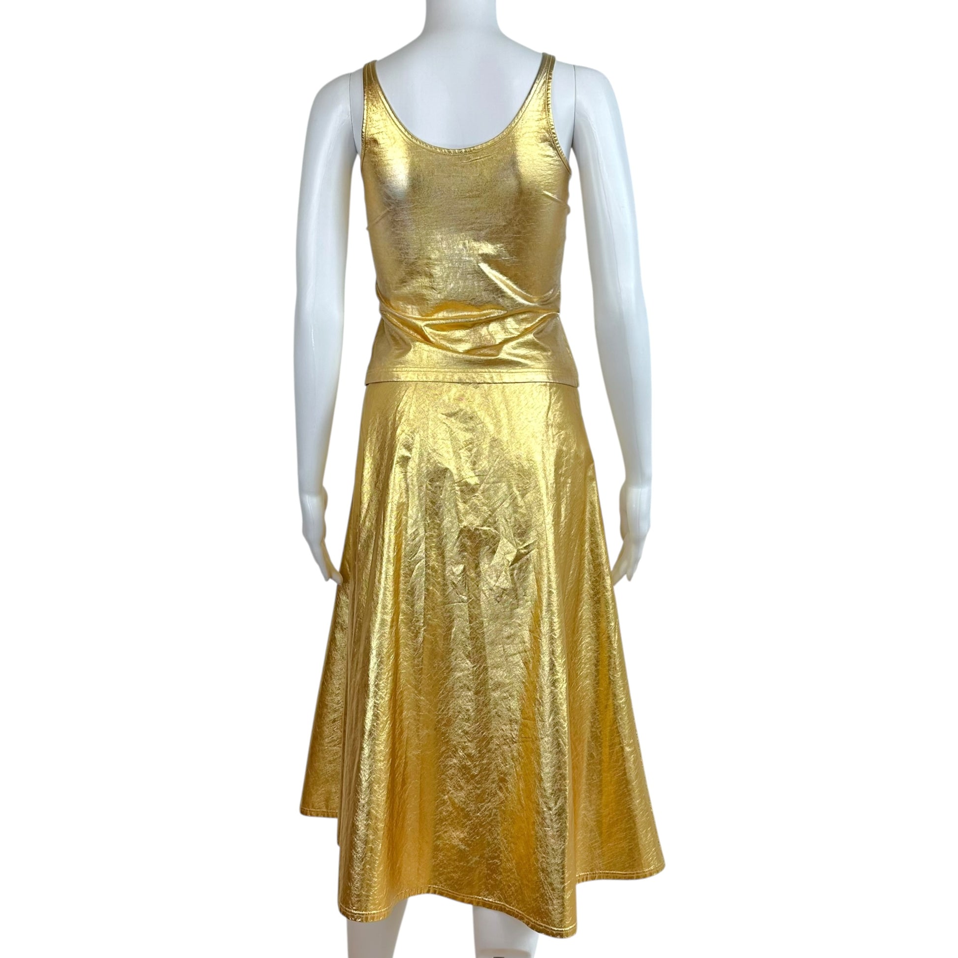 Roberto Cavalli Gold Metallic Lamé Dragonfly Tank Skirt Set