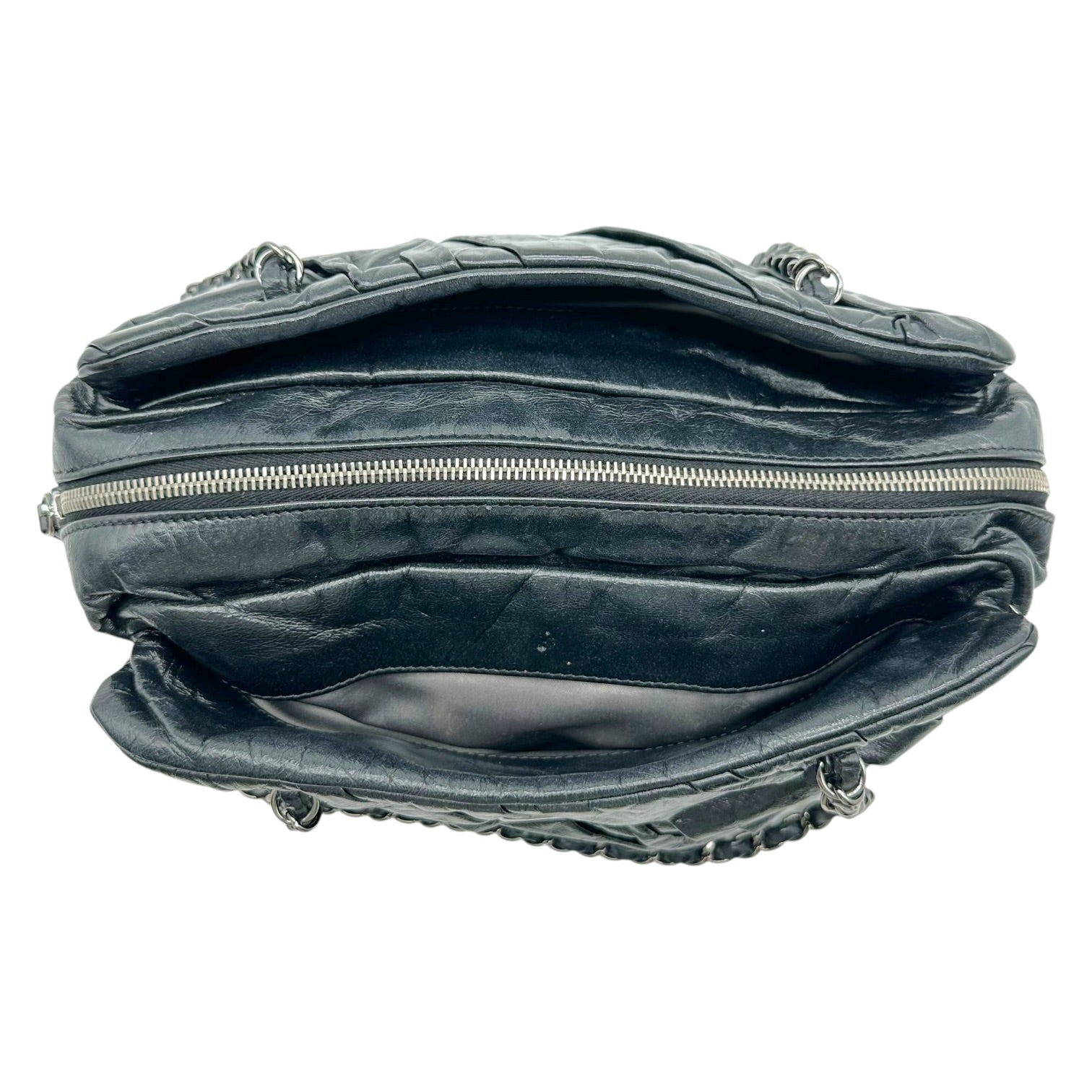 Chanel Black Ruched Leather Shoulder Bowler Bag