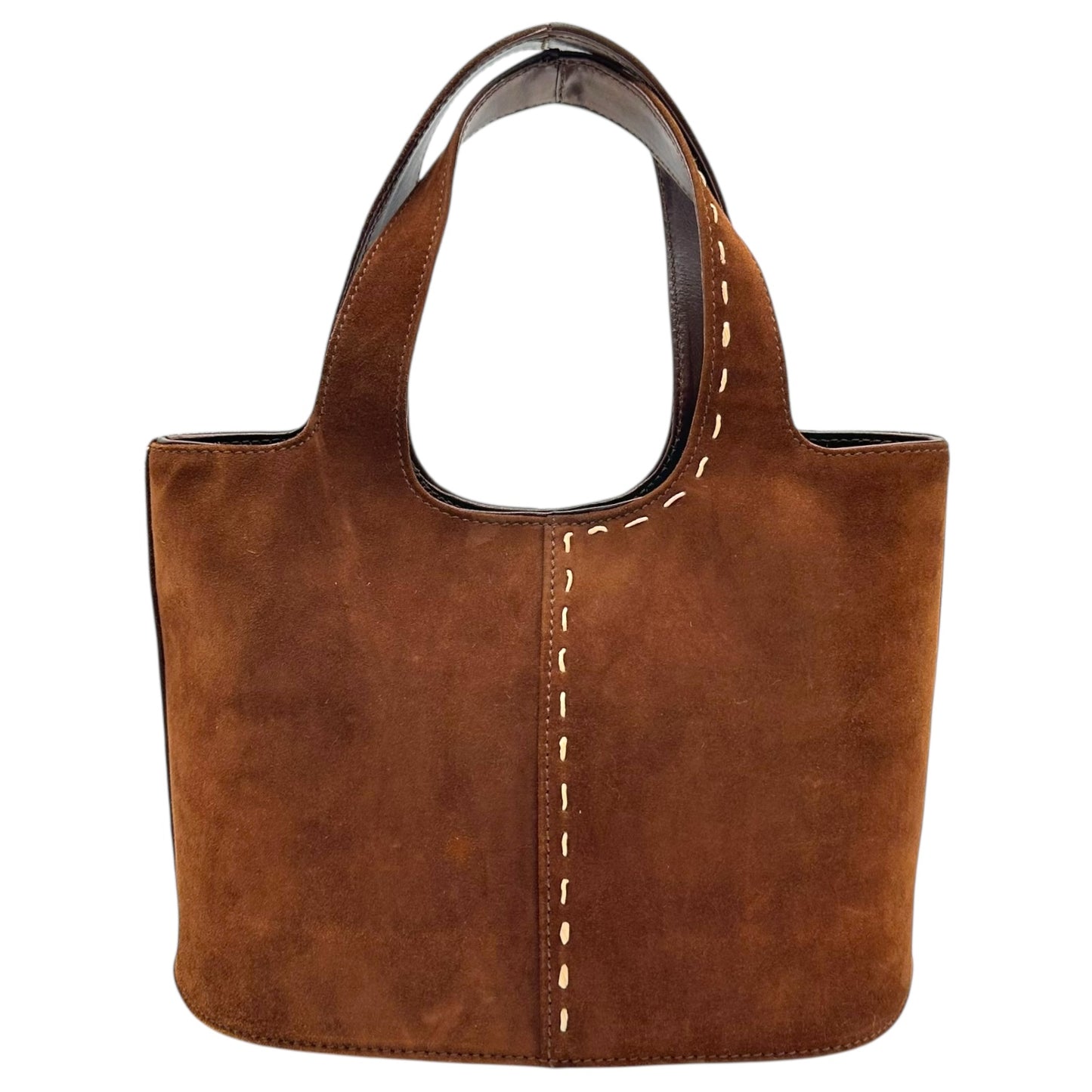 Salvatore Ferragamo Brown Suede Contrantrast Stitch 2-Way Mini Bucket Bag - Outfit Repeater