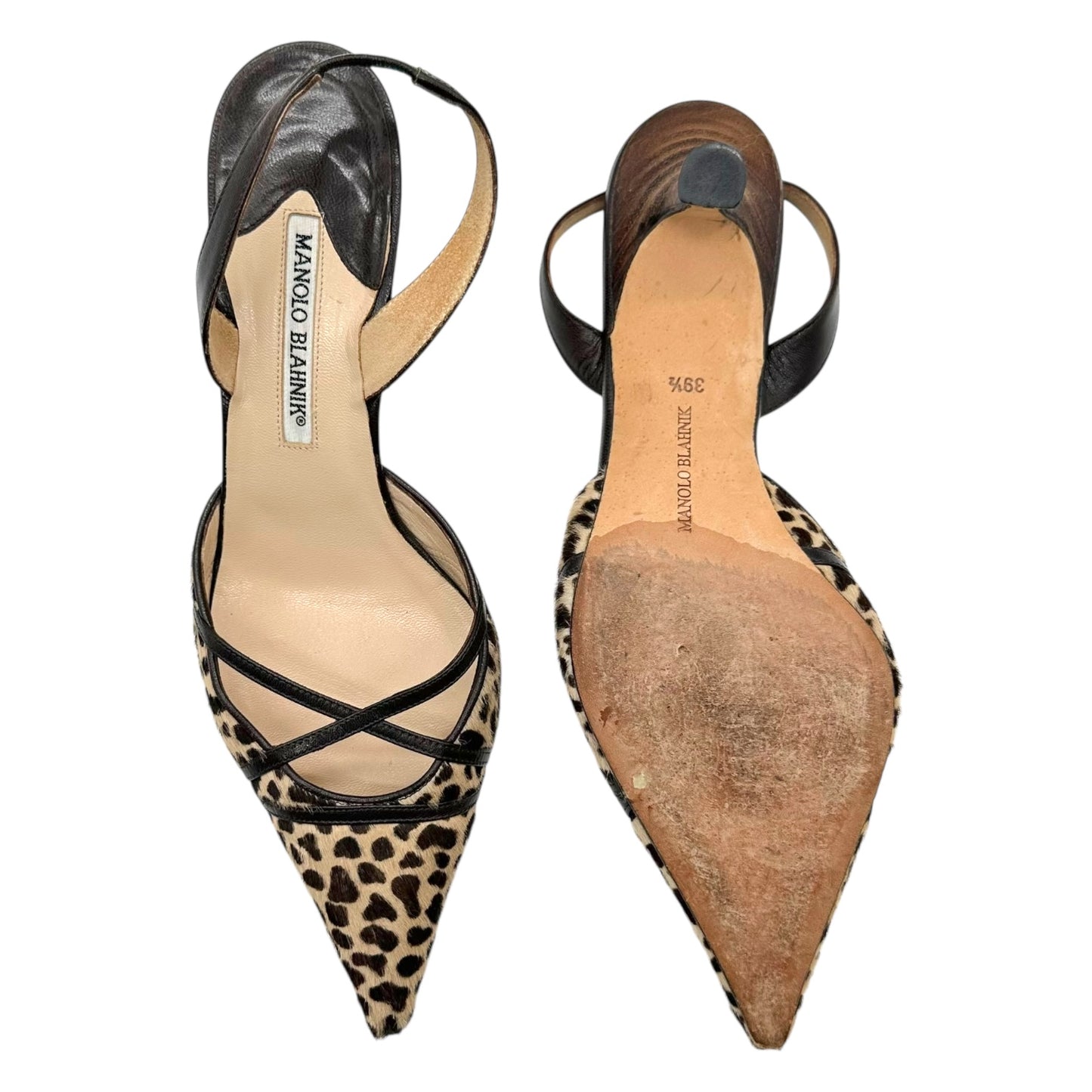Manolo Blahnik Cheetah Print Ponyhair Kitten Heels