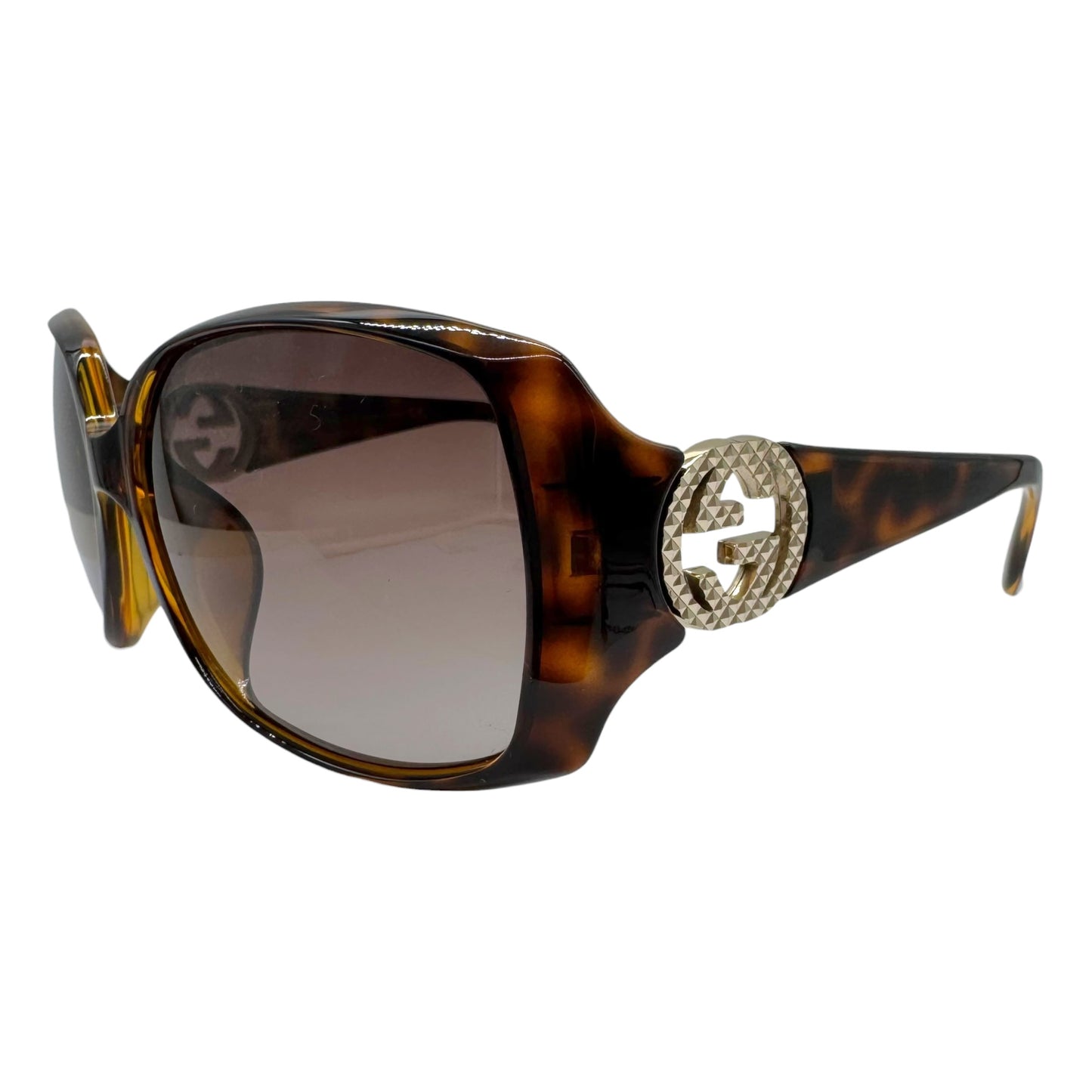 Gucci Tortoise & Gold Oversized GG Logo Sunglasses GG3520 w/ Case