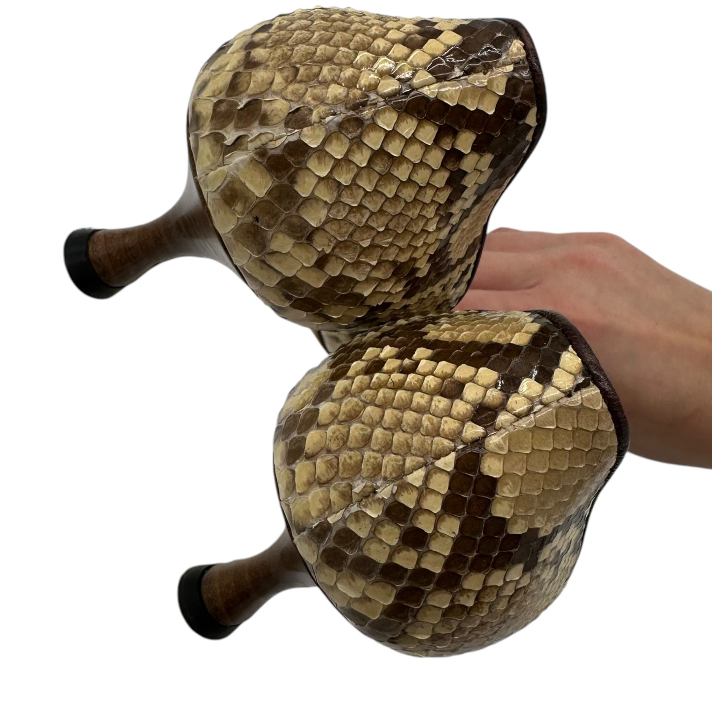 Manolo Blahnik Tan & Brown Python D'Orsay Heels
