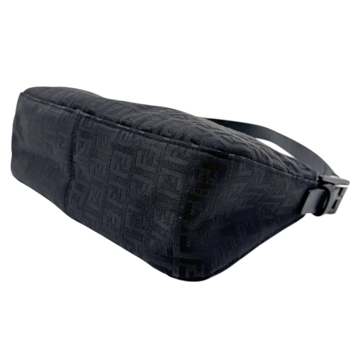 Fendi Black Zucchino Monogram Fold-Over Baguette Bag