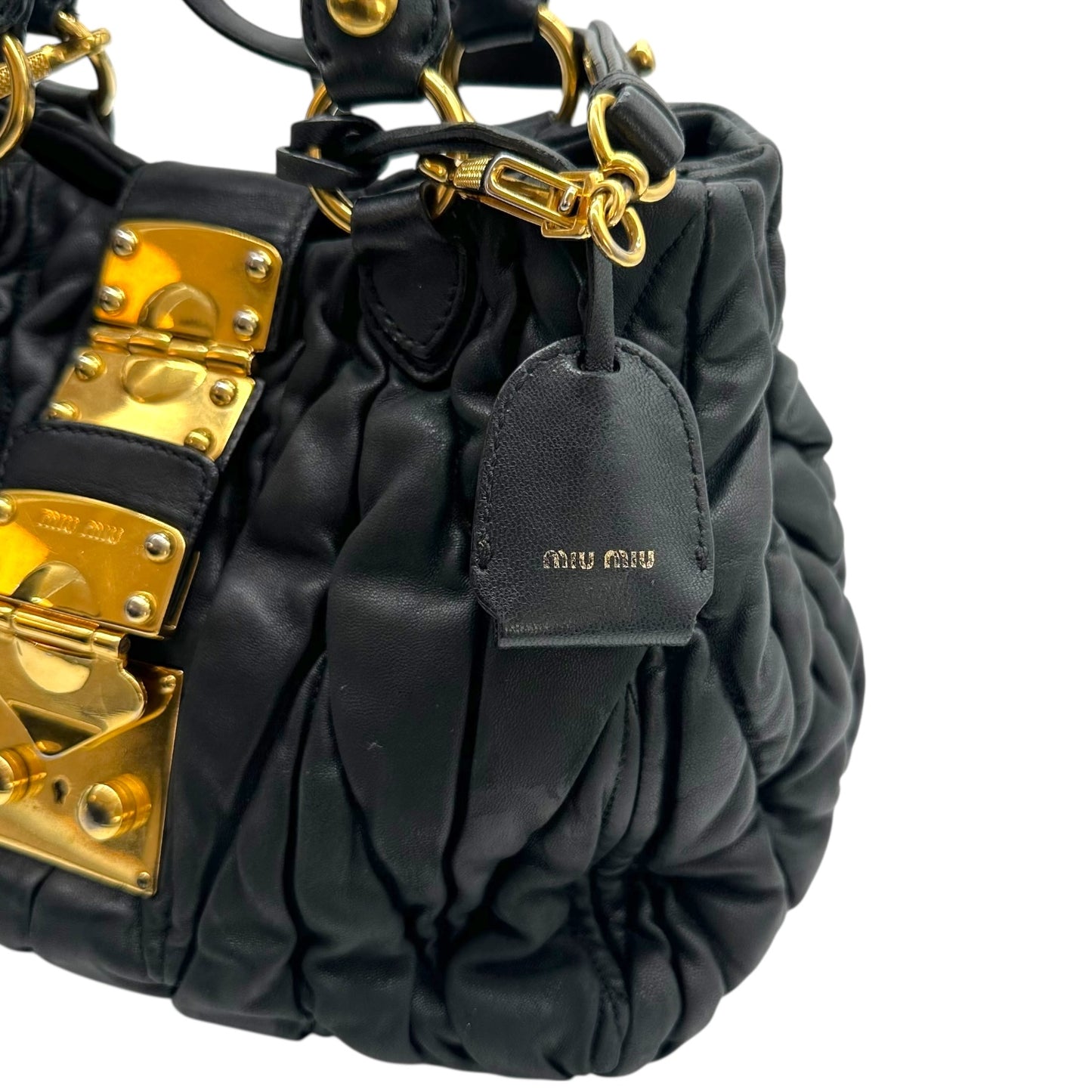Miu Miu Black & Gold Quilted Matelasse 2-Way Bag