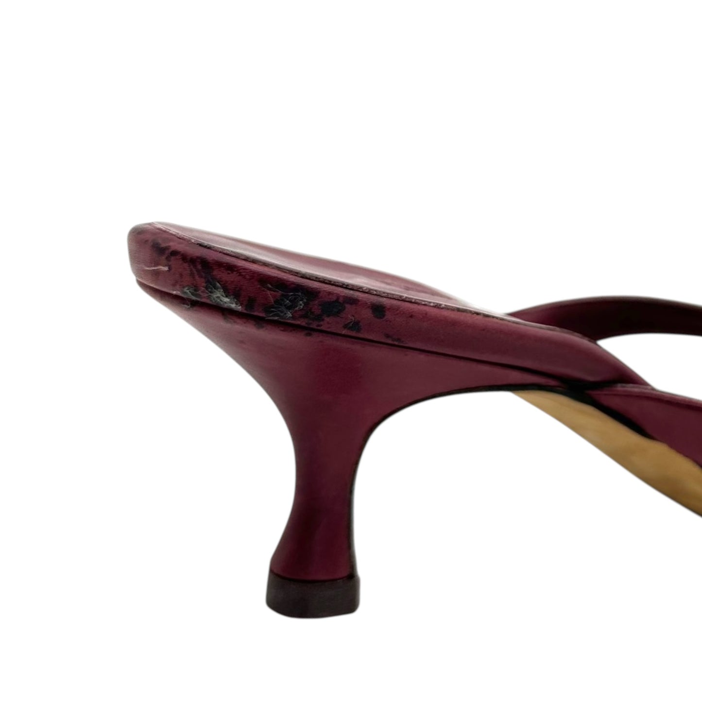 Manolo Blahnik Burgundy Beaded Flip Flop Kitten Heels