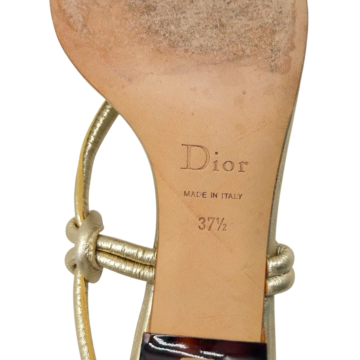 Christian Dior Gold & Tortoise Kitten Heel Thong Flip Flops