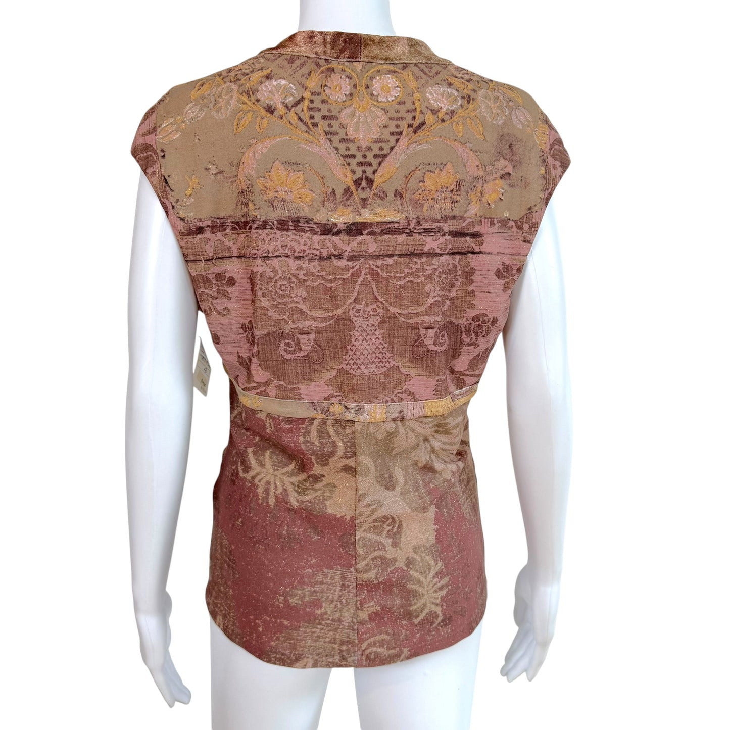 Roberto Cavalli 2005 Purple Metallic Damask Print Lace Up Sleeveless Top NEW