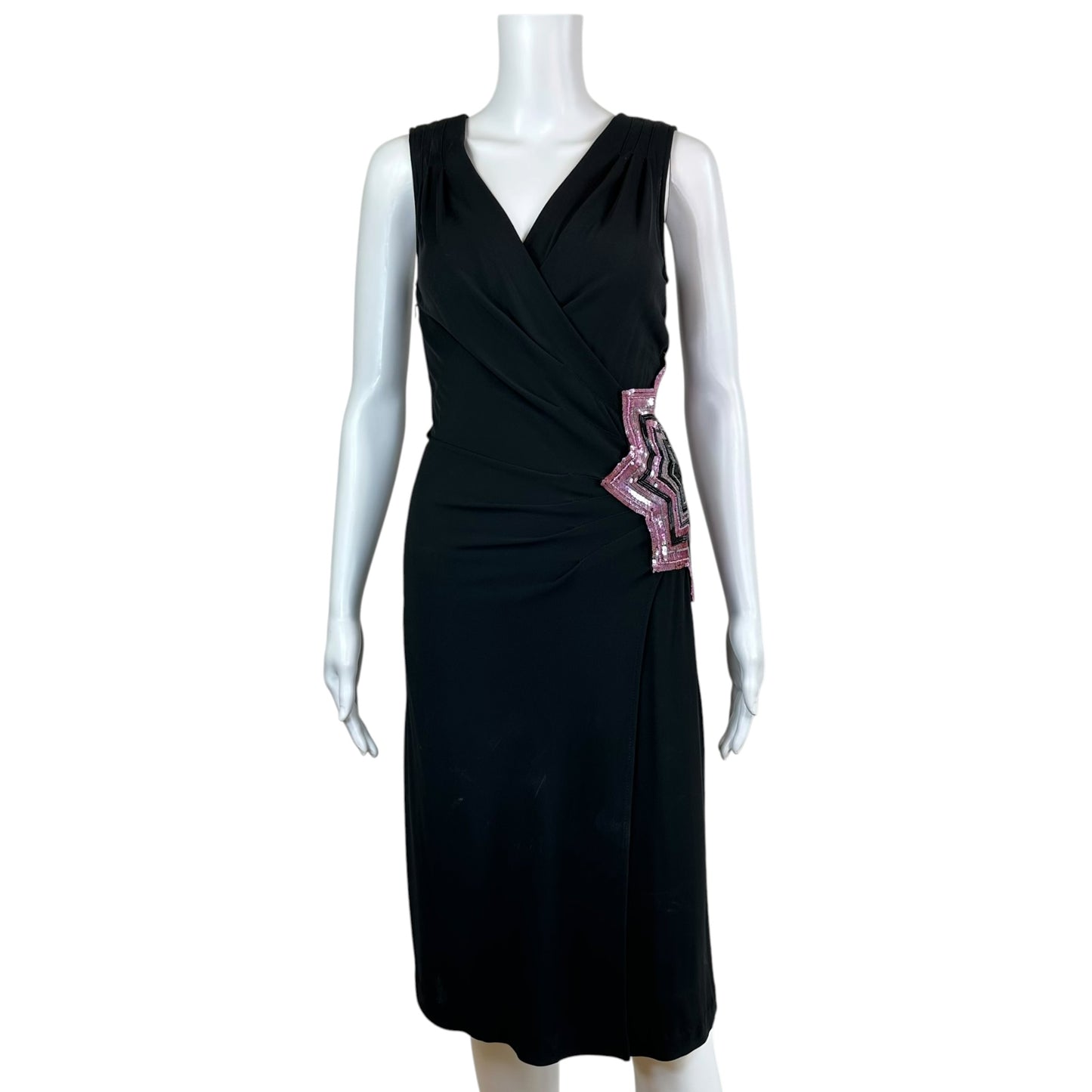 Diane Von Furstenburg Black Wrap Mini Dress Pink Sequin