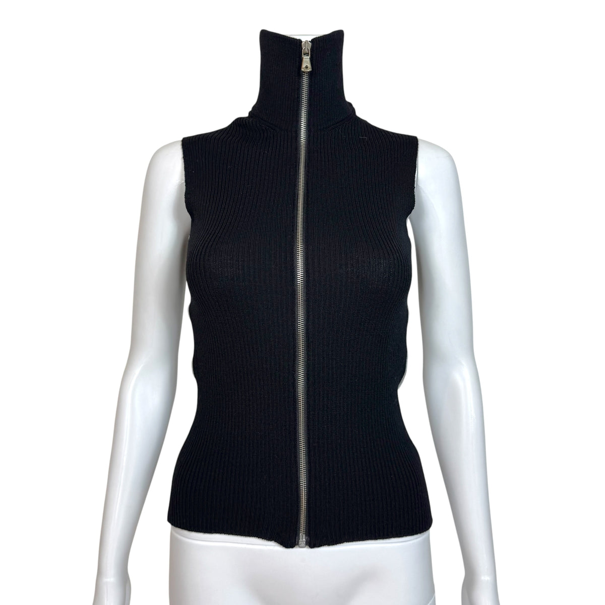 Dolce & Gabbana Black & White Logo Knit Sleeveless Zip-Up Top