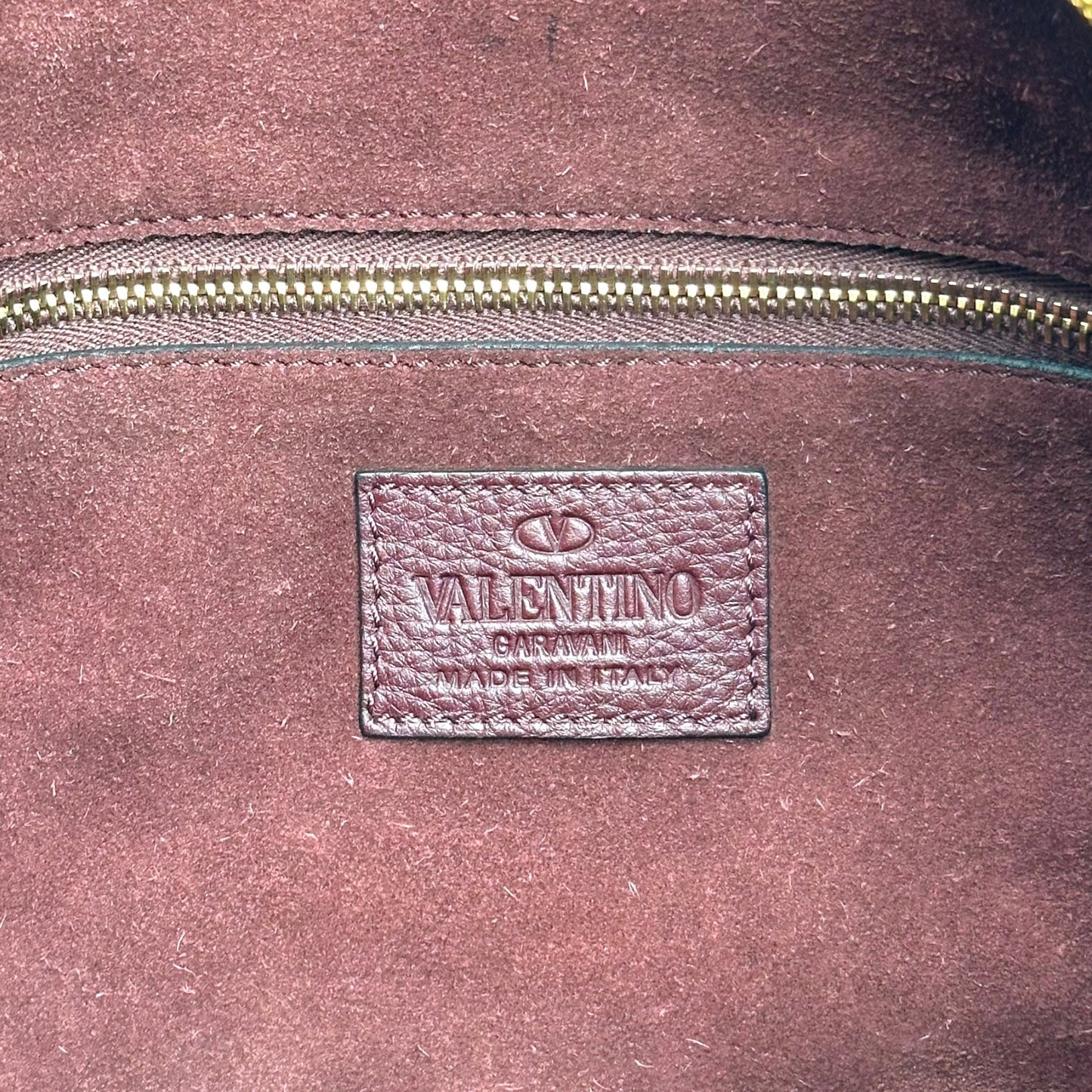 Valentino Garavani Burgundy & Gold Studded Fringe Satchel Bag