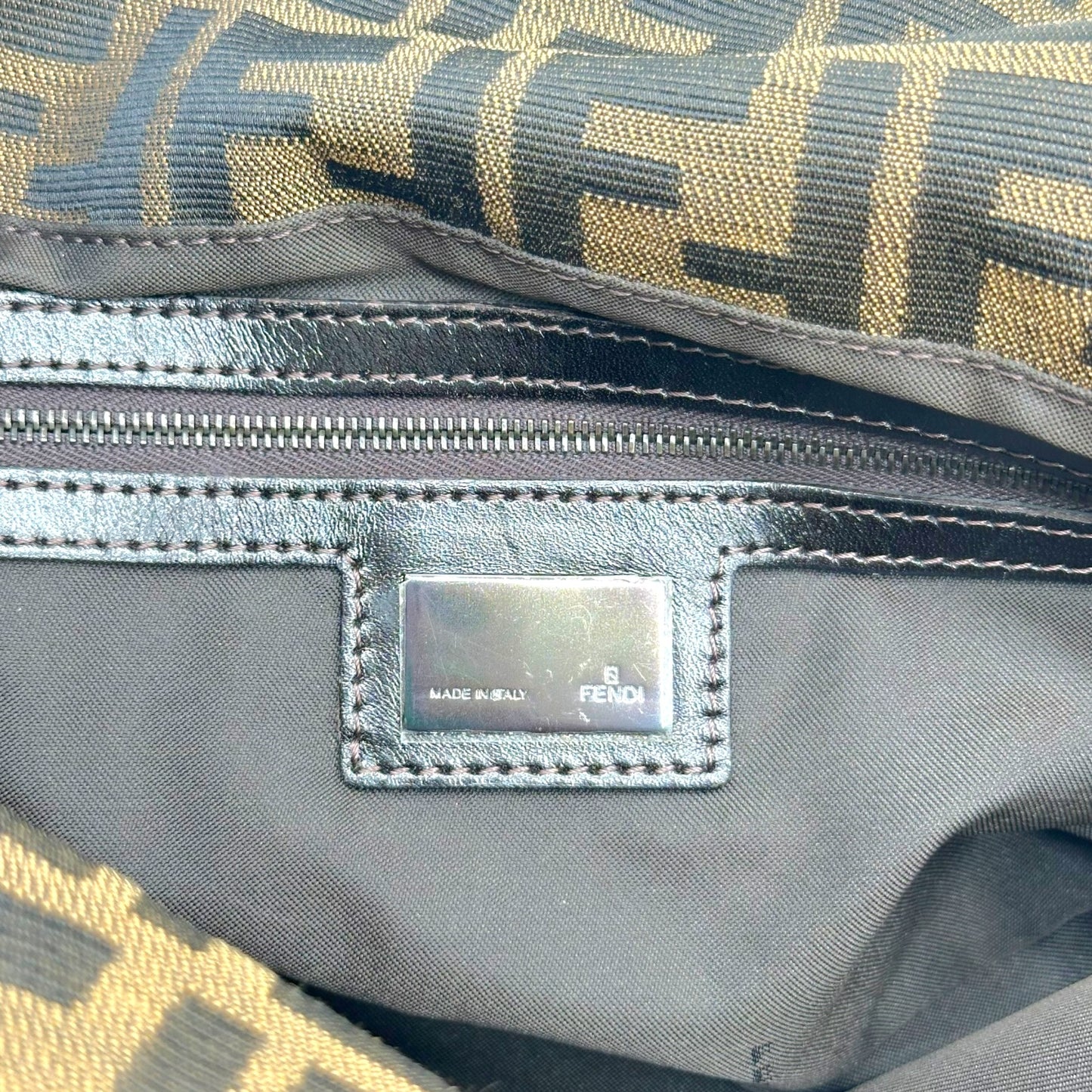 Fendi Large Baguette Bag Zucca Monogram Fold-Over Design
