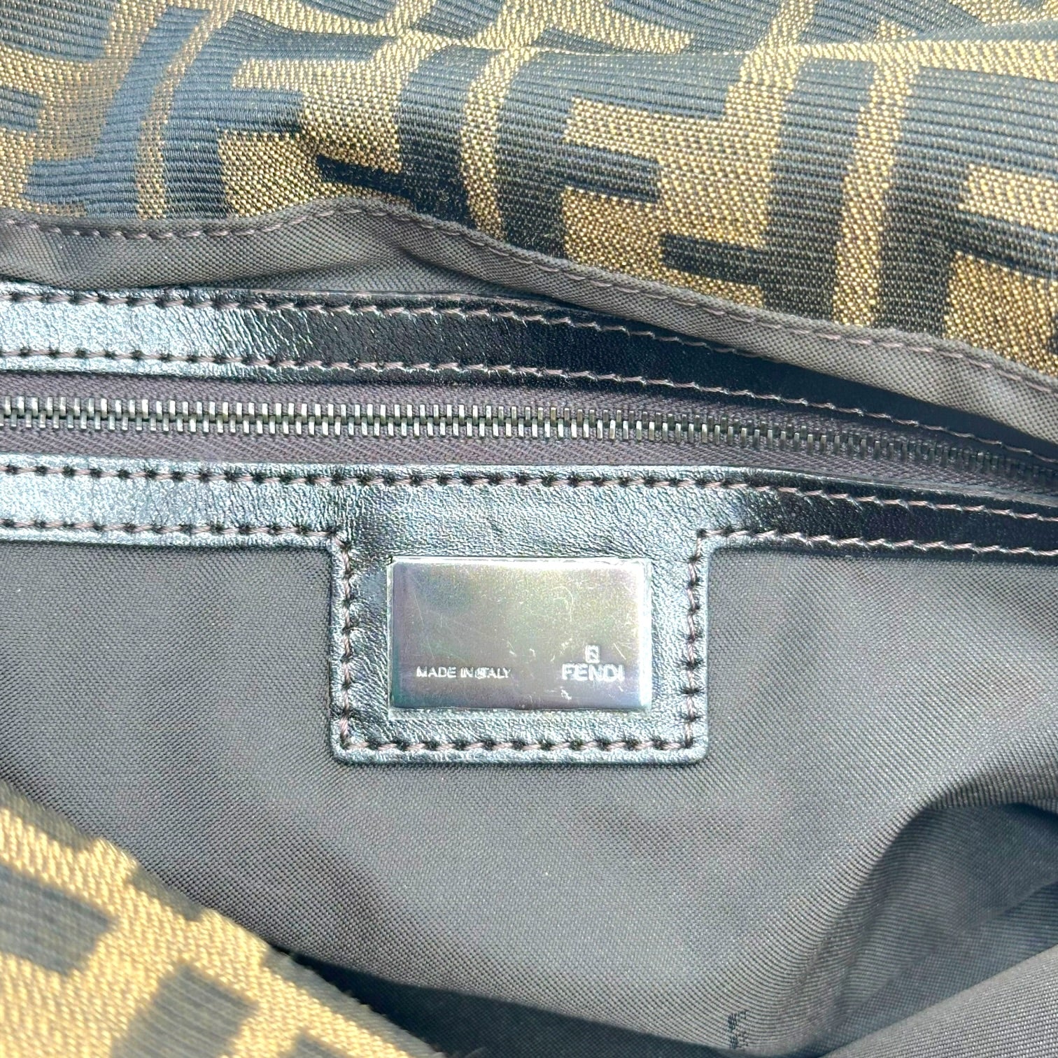 Fendi Large Baguette Bag Zucca Monogram Fold-Over Design
