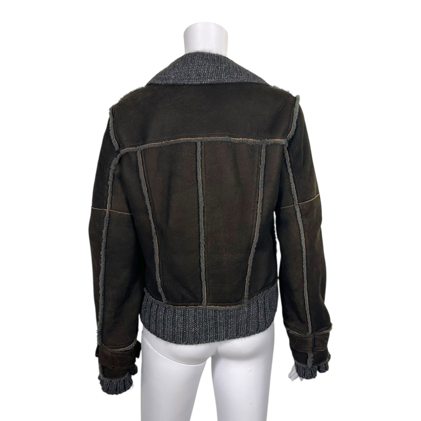 D&G Dolce & Gabbana Brown & Gray Shearling Knit Trim Jacket