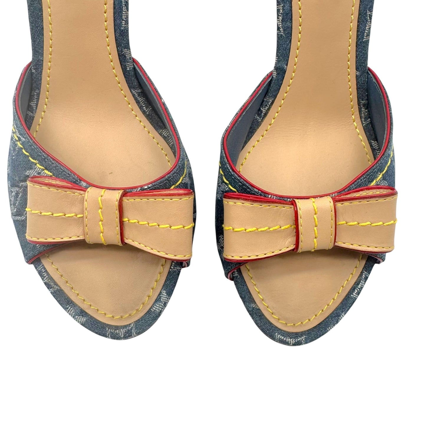 Louis Vuitton Denim Monogram Kitten Heel Mule Sandals