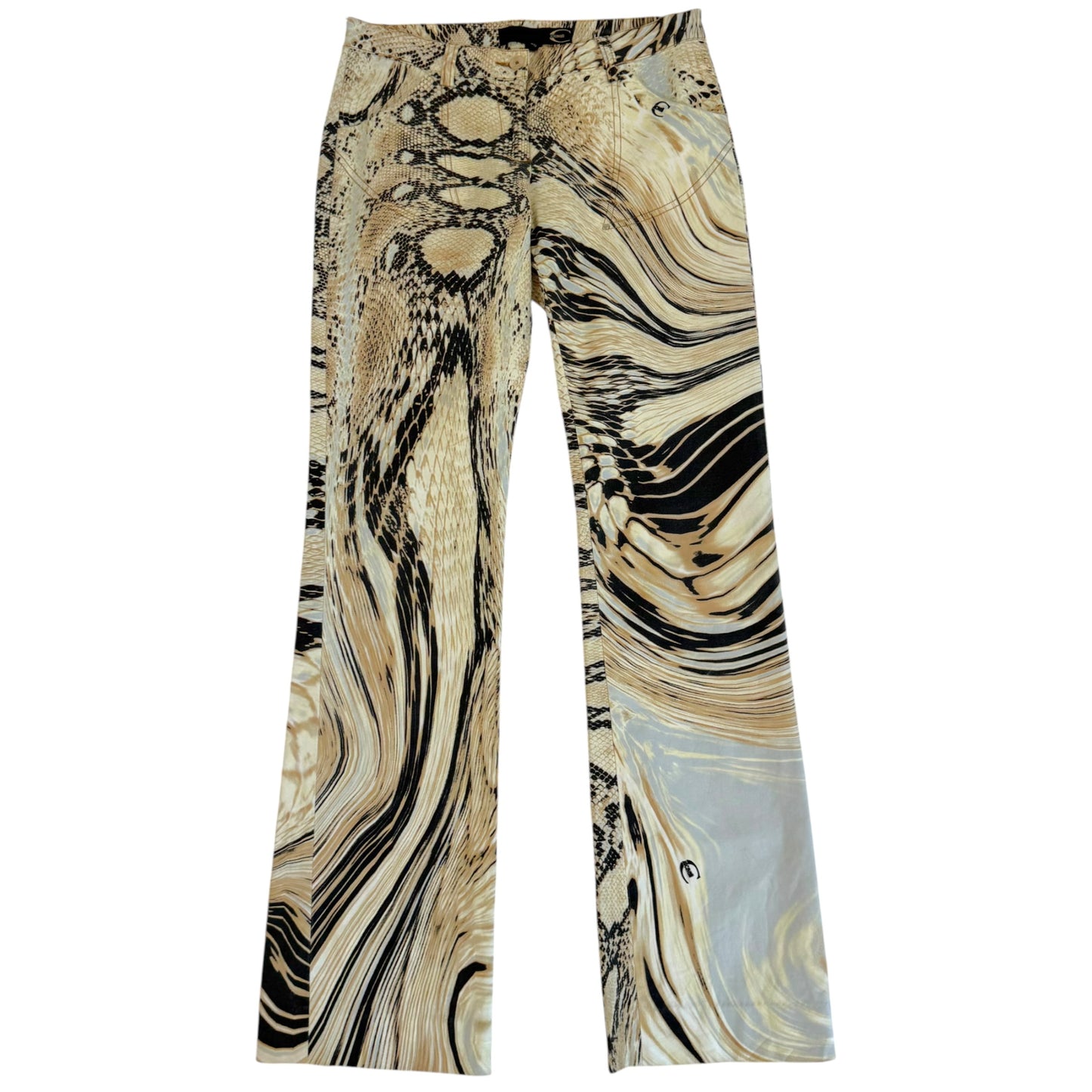 Just Cavalli Roberto Cavalli Light Blue & Brown Python & Swirl Print Pants