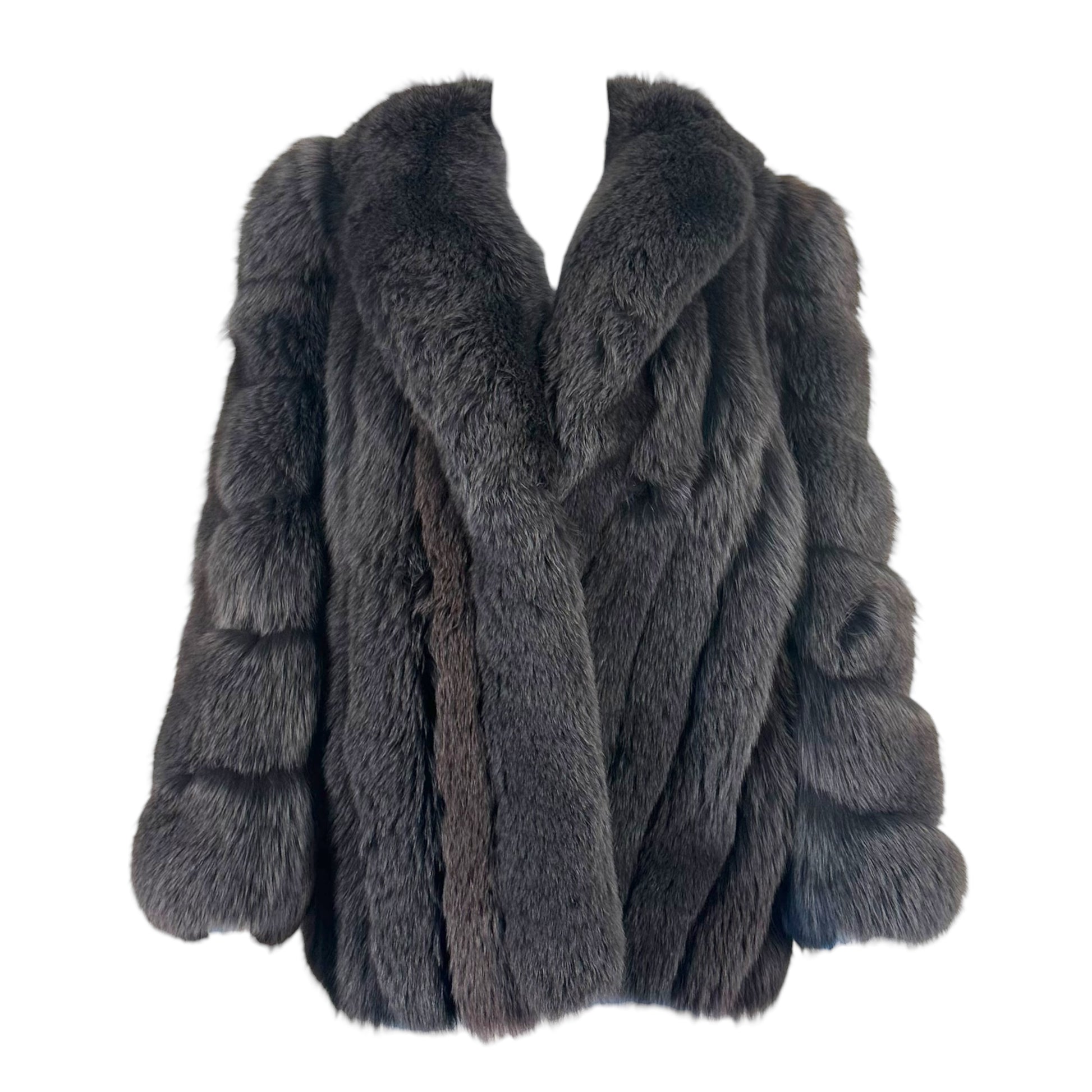 Saga Silver Fox Fur Coat Open Front Long Sleeve M