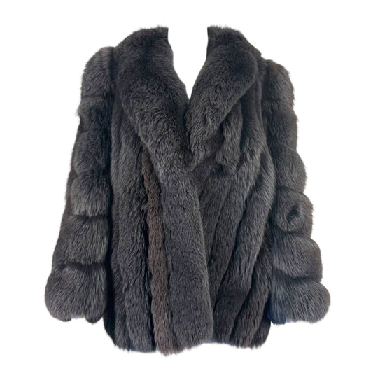 Saga Silver Fox Fur Coat Open Front Long Sleeve M