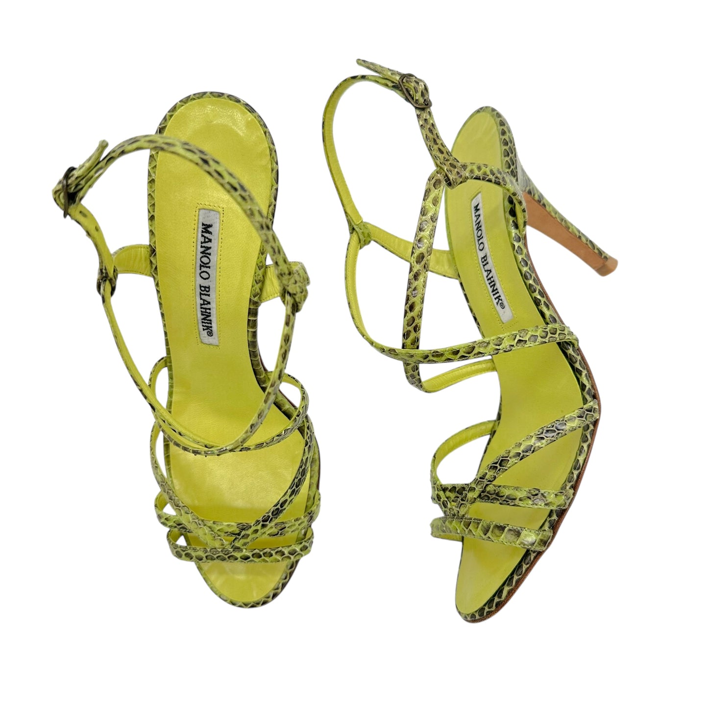 Manolo Blahnik Green Snakeskin Strappy Heels