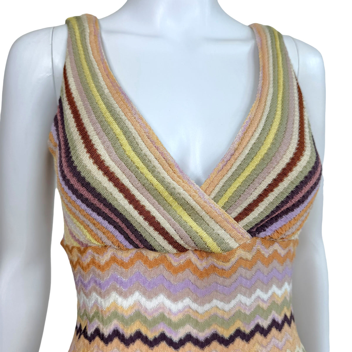 Missoni Pastel Multicolor Chevron Knit Cross-Neckline Tank