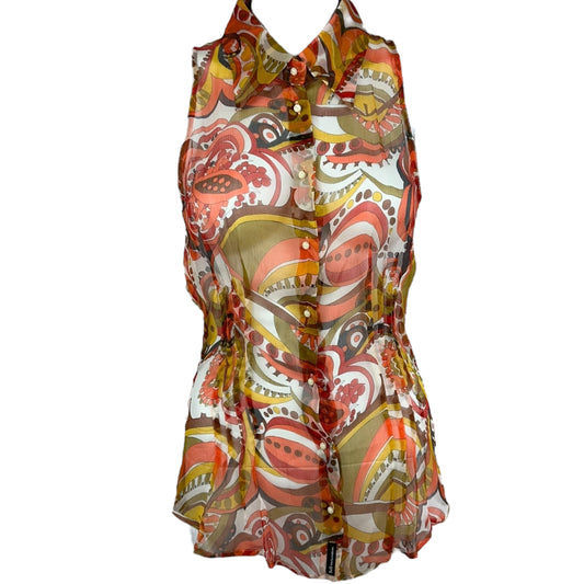 D&G Dolce & Gabbana Sheer Pink & Orange Silk Sleeveless Blouse