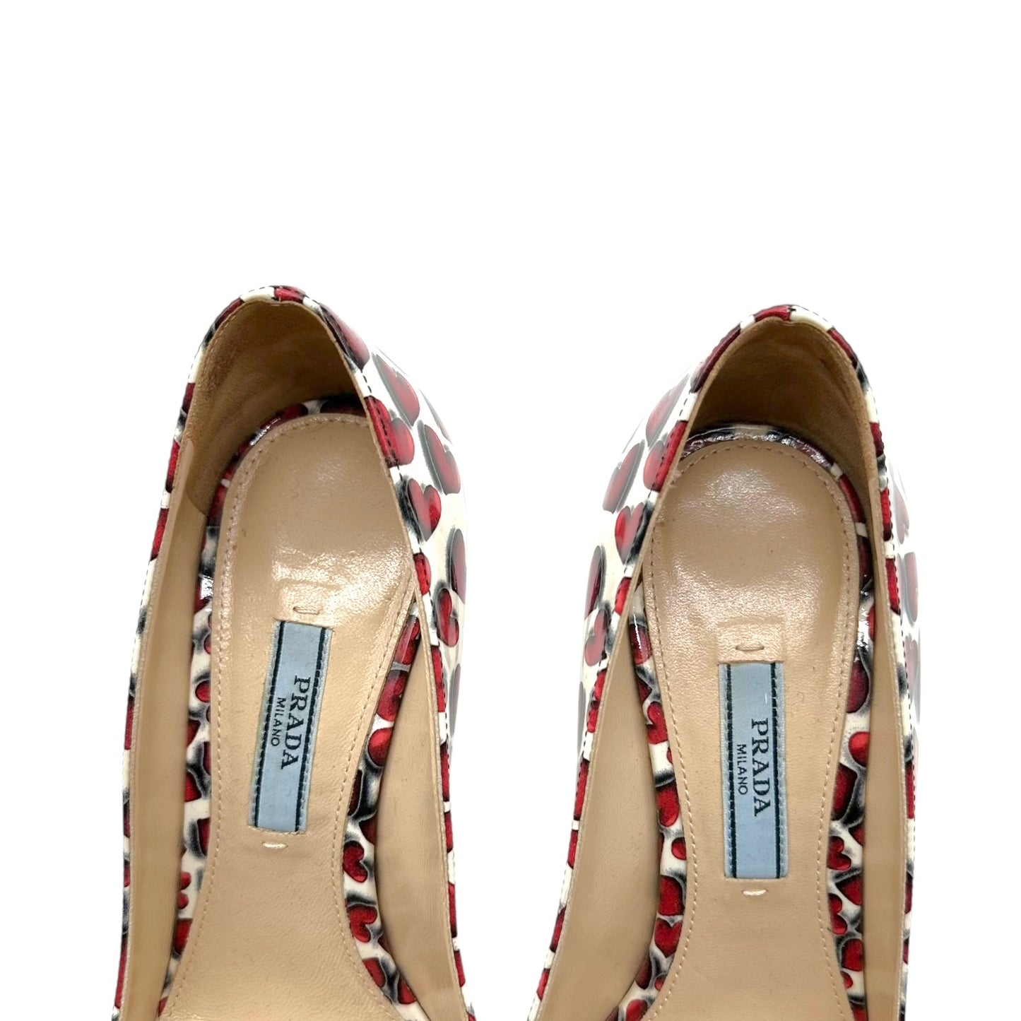 Prada Heart Print Patent Leather Heels