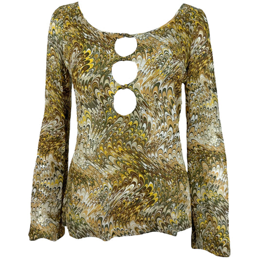 Celine by Michael Kors Swirl Print Silk Cut-Out Blouse