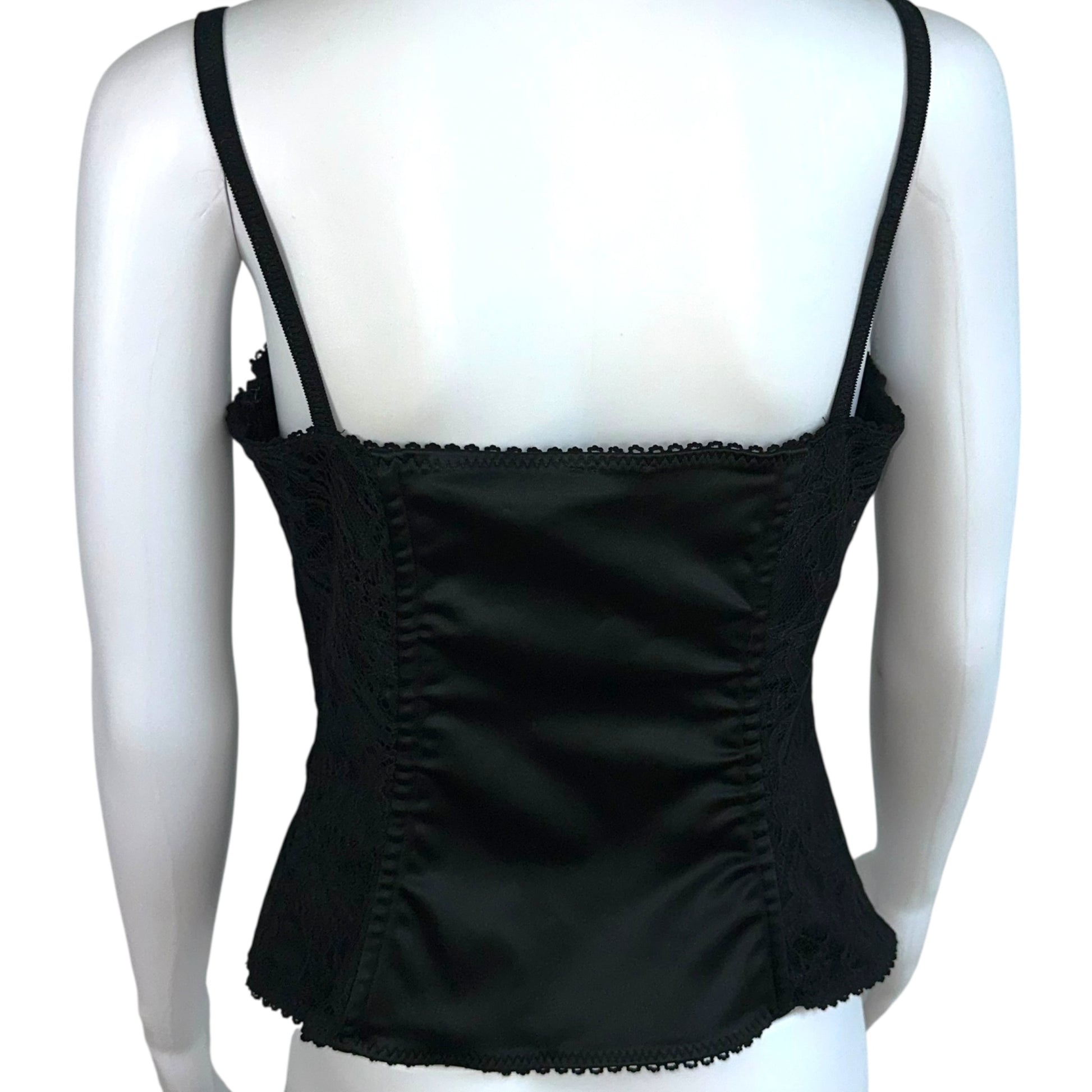 D&G Dolce & Gabbana Black Lace Up Silk Paneled Corset Top - Outfit Repeater