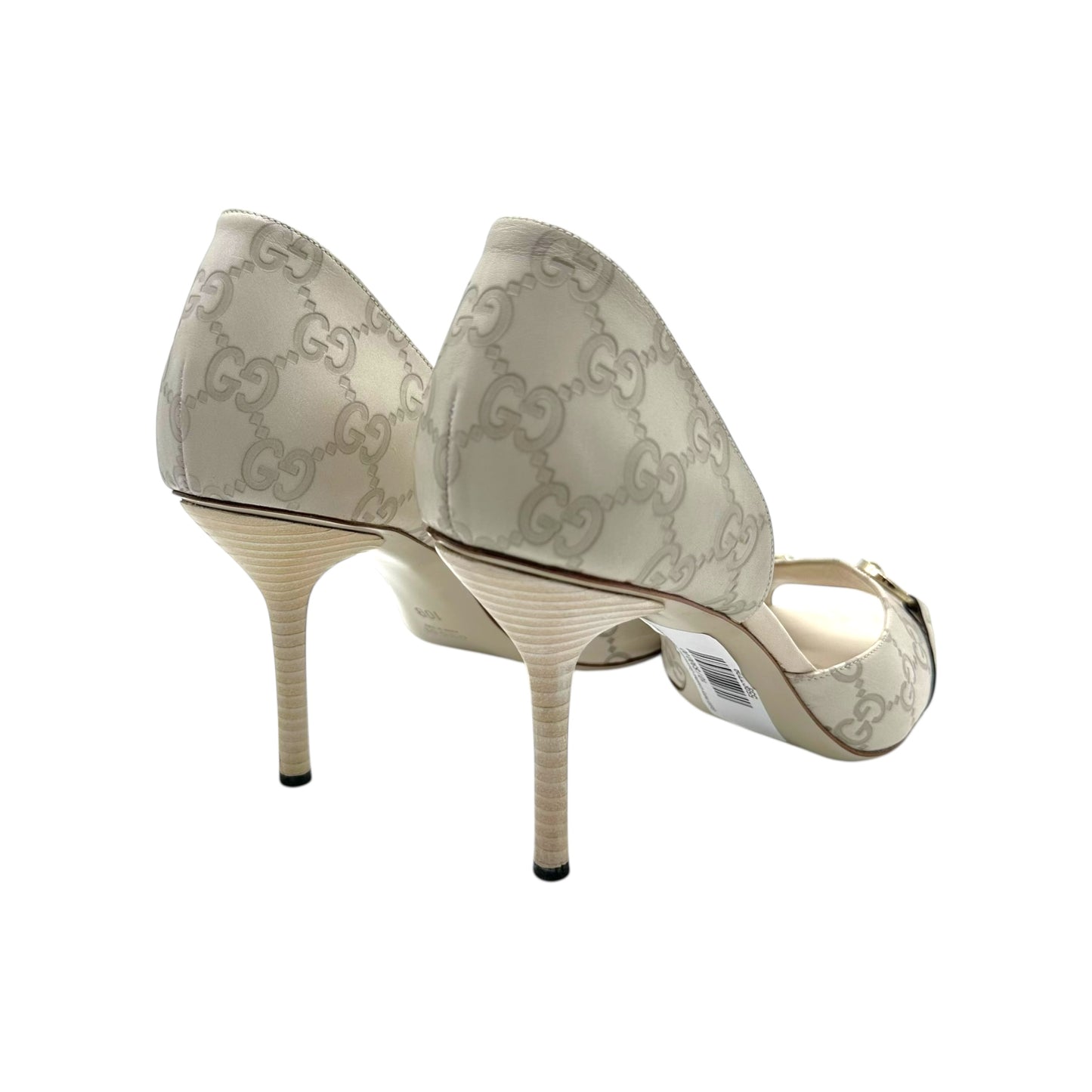 Gucci Ivory Leather Guccissima Horsebit Kitten Heels