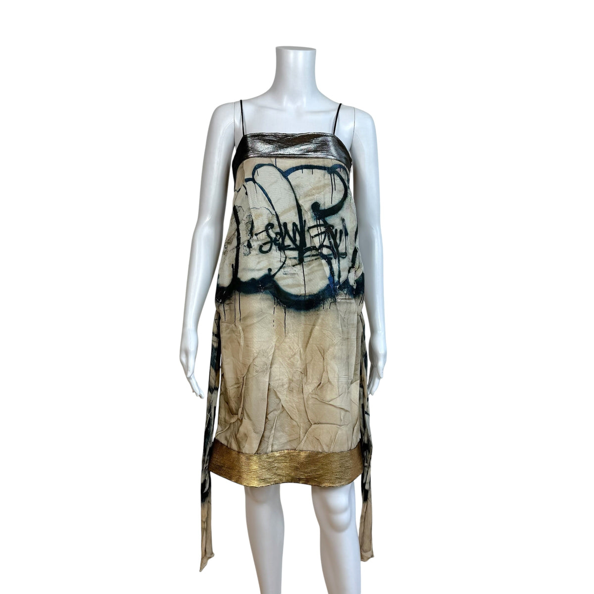 Jean Paul Gaultier Silk Mini Dress Graffiti Print
