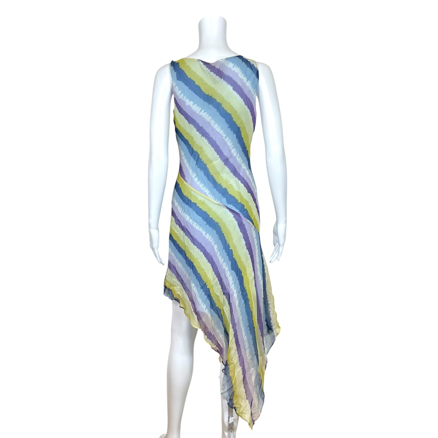 BCBGMaxAzria Blue Green & Purple Striped Bias Cut Silk Maxi Dress
