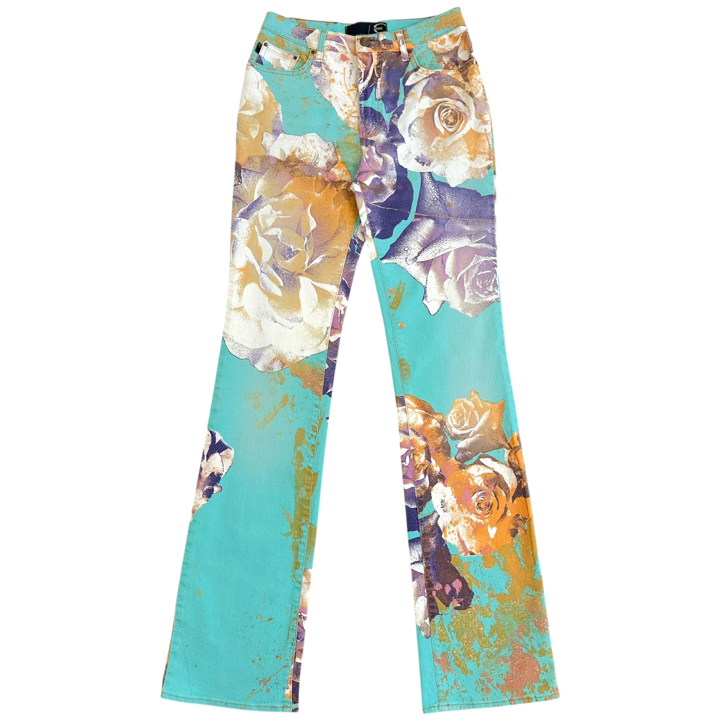 Just Cavalli Roberto Cavalli Teal Floral Print Jeans