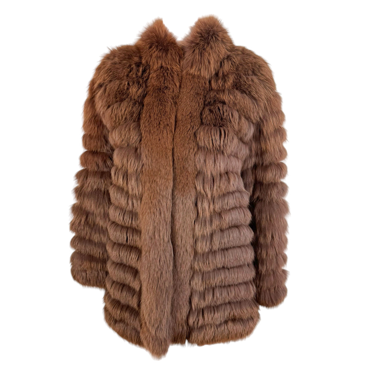 Saga Fox Fur Coat Brown Vintage 1990s Open Front