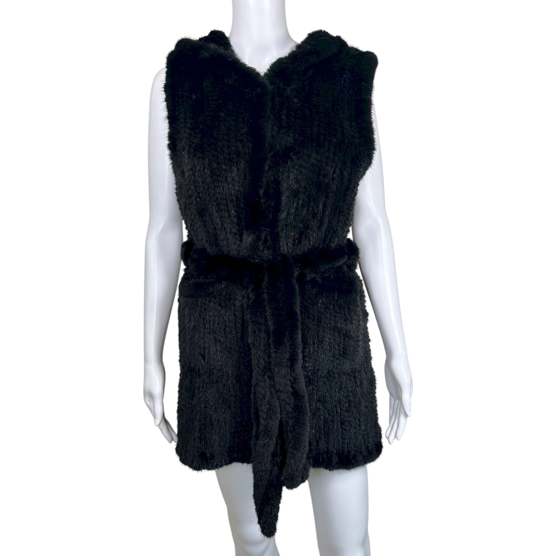 Vintage Black Mink Hooded Wrap Vest - Outfit Repeater