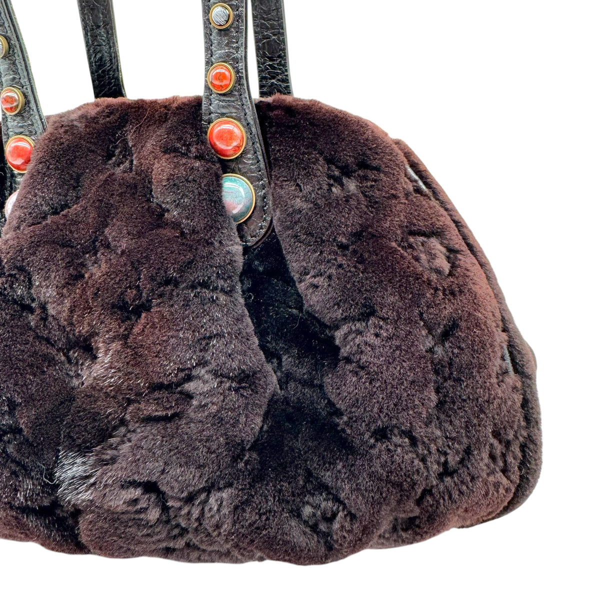 Louis Vuitton F/W 2005 Brown Mink Monogram Stone Embellished Demi Lune Bag