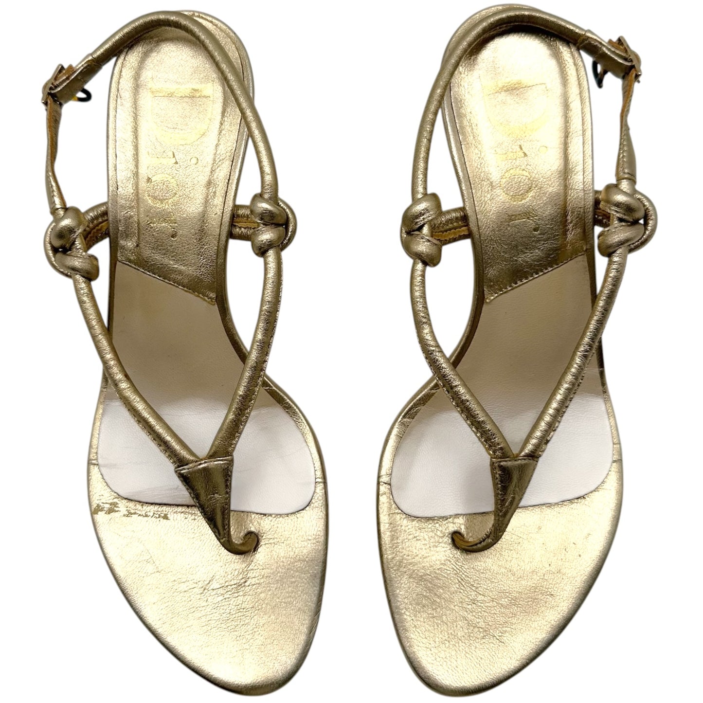 Christian Dior Gold & Tortoise Kitten Heel Thong Flip Flops