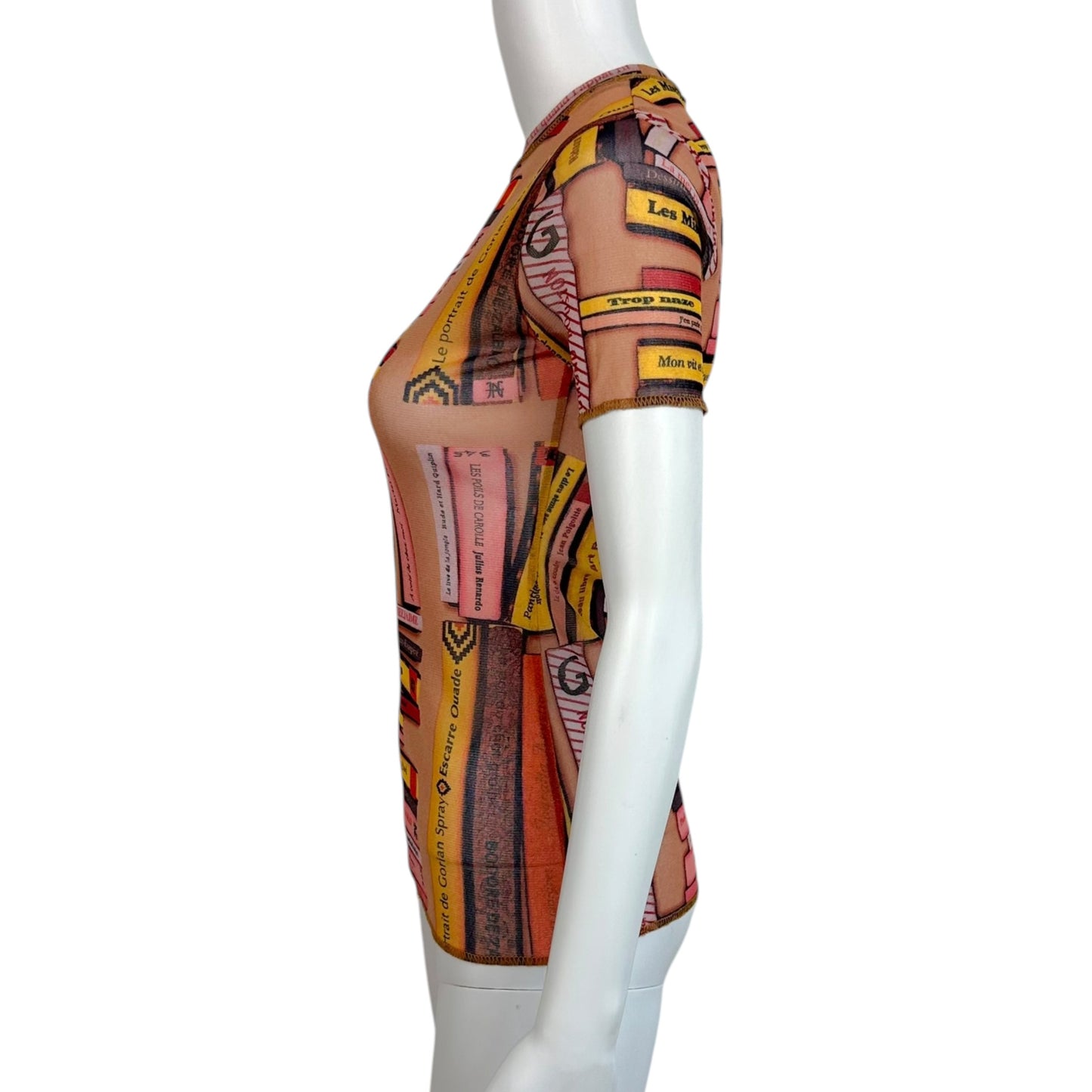 Jean Paul Gaultier Pink & Yellow Book Print Mesh T-Shirt