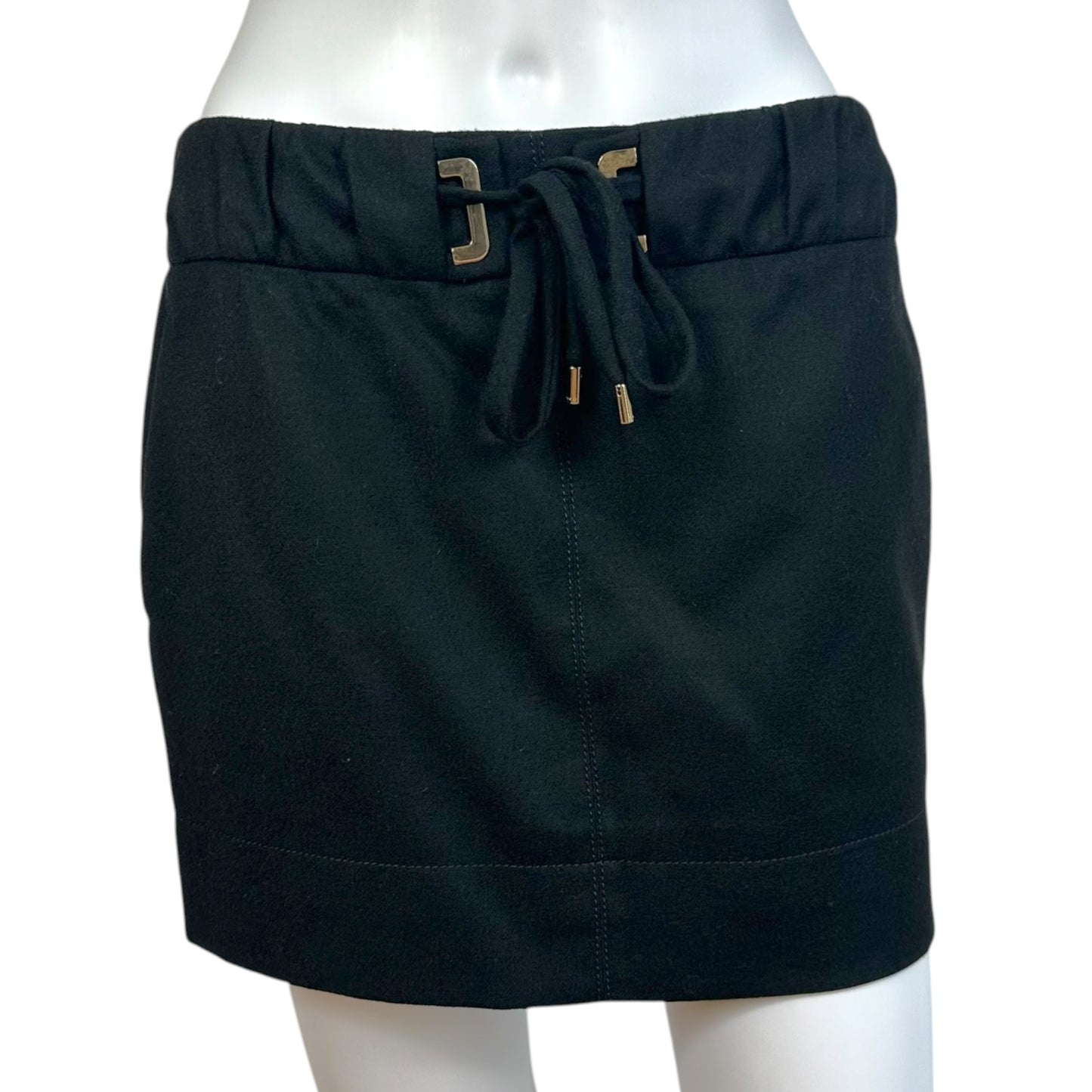 Gucci Black Wool Drawstring Waist Mini Skirt
